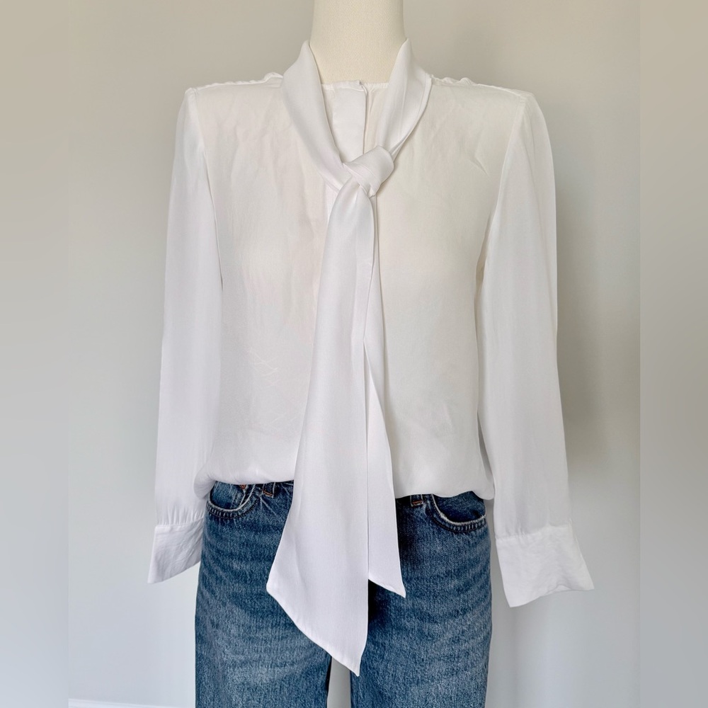 Massimo Dutti Tie-Neck Silk-Feel Blouse